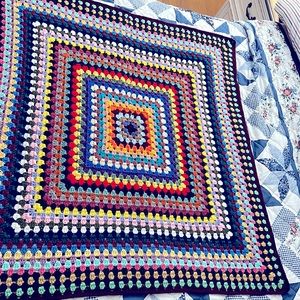 Handmade Crochet Blanked Multicolor Burgundy Edge